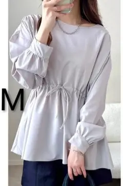 新品 しまむら LULALA リボン ドロスト ラッシュガード 淡灰 M