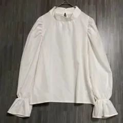エムズエキサイト　バンドカラー キャンディスリーブ ブラウス　【美品】　白