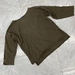 ルミノア カットソー コットン100% サイドスリット ボートネック カーキ