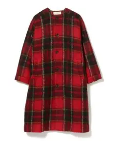 ビームスボーイ★BEAMS BOYスライバータータンチェックノーカラーコート