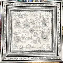 【即日発送】　ストール 海洋モチーフ　シルク　カシミヤ　大判スカーフ　ホワイト