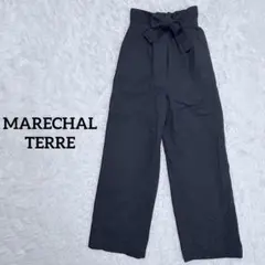 【マルシャルテル】ハイウエスト　ワイドパンツ　M ネイビー　カジュアル