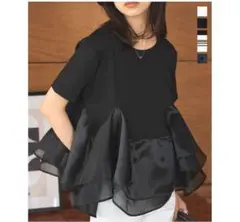 神戸レタス　オーガンジードッキングペプラムTシャツ
