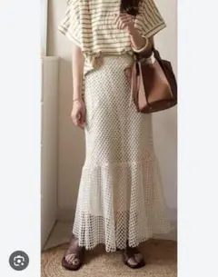 メッシュフレアマーメイドスカート アイボリー