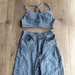 GRL デニムセットアップ クロップドトップ