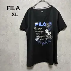 フィラ　Tシャツ　トップス　ブラック　花　ラメ　薄手　スポーツ　夏 XL