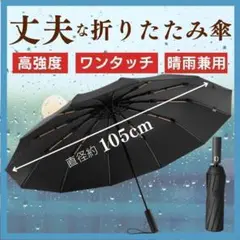 折りたたみ傘 大きめ 12本骨 丈夫 黒 ワンタッチ 自動開閉 晴雨兼用 メンズ