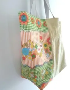トートバッグ　レトロ柄オレンジ×イエロー