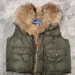 バーバリーブルーレーベルダウンベストリアルファー付き カーキ