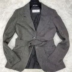 【シルク混】高級ライン Max Mara 白タグ テーラード ジャケット グレー