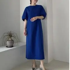アンフィーロ FINE MOVE ランタンスリーブ ワンピース ブルー　XL