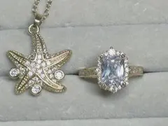 アクセサリーセット　ネックレス　リング　ジルコン　海　ヒトデ
