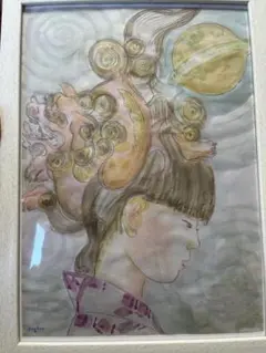 題名「獅子と少女」 水彩画