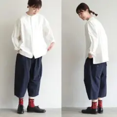 soulberry✨ソウルベリー 綿麻コットンリネン サルエルパンツ Lネイビー