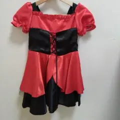 ハロウィン　ドレス赤黒　サテン　レースアップ