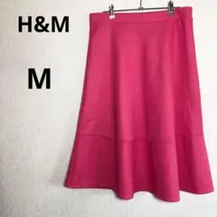 美品 H&M エイチアンドエム M ワッフル 裾切り替え フレアスカート ピンク