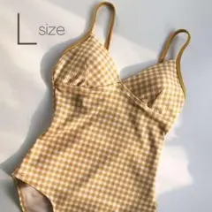 SALE‼️即発送⭐️ギンガムチェック ワンピース スイムウェア黄色 イエローL