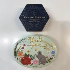 モロゾフ チョコ 空き缶 オードミエル・カリーヌ 猫 楕円 六角形 ネイビー