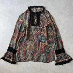 【レア】ANNASUI ブラウス シルク100% 総柄 ペイズリー レース