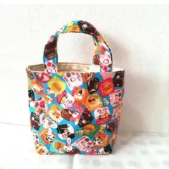 3637】ハンドメイド★マチありミニミニバッグ★はいから横丁★チョコ水色