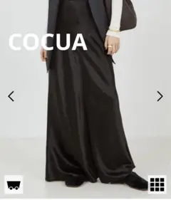 コキュカCOCUCA スカート サテン フレアロングスカート　ブラック　S