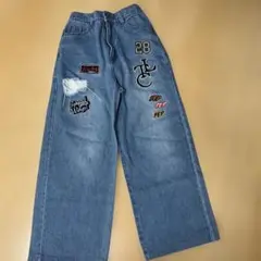 刺繍入りダメージ加工長ズボン 140㎝