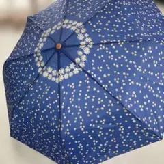 青色花柄折りたたみ傘