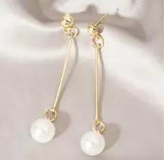 即日発送❕高級感あるゴールドパールピアス ロング 結婚式 韓国