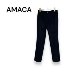 【アマカ】スラックス　テーパードパンツ　センタープレス　綺麗め　36 ブラック