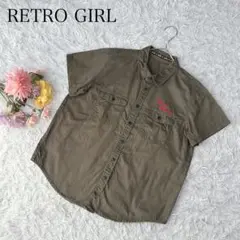 レトロガール　半袖シャツ　刺繍ロゴ　ダブルポケット　コットン　綿100