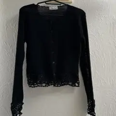 ブラック　カーディガン レーストリム