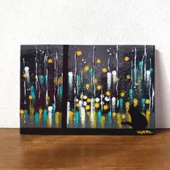 アクリル画 夜の雨 原画 キャンバス