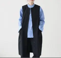 mizuiro ind ／フロントフライコクーンロングジレ黒・日本製・美品