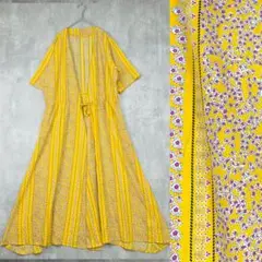 ♪merlot メルロー　黄色　イエロー　花柄　ガウン　ワンピース　半袖　春夏秋