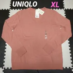 ユニクロ WOMEN エクストラファインメリノVネックセーター ピンクXL