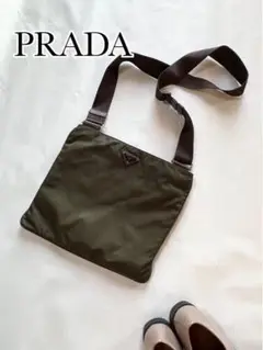 【高級】PRADA カーキ×ブラウン ショルダーバッグ