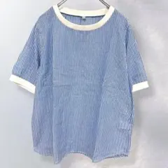 半袖カットソー Tシャツ ストライプ 綿100% 夏 可愛い ラフ M《k404