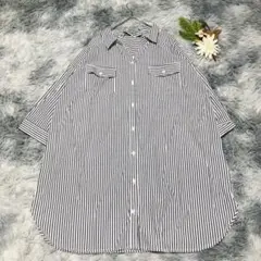 Denifits デニフィッツ (L) ストライプ柄シャツ 5分袖 綿混
