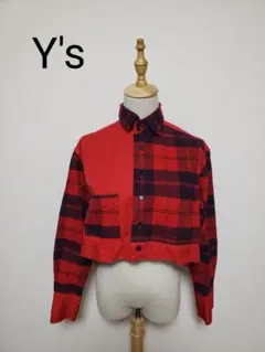 Y's ワイズ ショート丈チェックシャツ 赤チェック