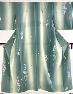 241 正絹 小紋 着物 縦ぼかし 草花 袷