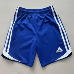 adidas 青 ストライプ ハーフパンツ　ポケットなし　アディダス　サッカー