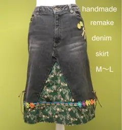 リメイク　デニム　スカート　ハンドメイド　M　L　ブラックデニム