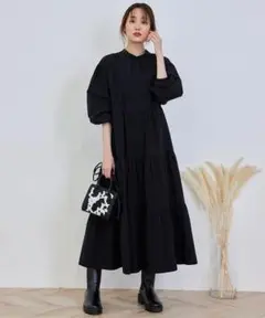♢新品♢2way ティアードロングワンピース ブラック 38