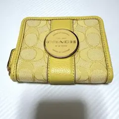 COACH ジャカード コンパクト折り財布 イエロー