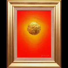 ●『紫の富士』●がんどうあつし絵画油絵F3号ホワイト額縁付●モーヴ富士山月太陽 ○『紫の富士』○がんどうあつし絵画油絵F3号ホワイト額縁付