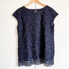 【美品】　ルクオーレ　3Dレース異素材切替チュニック 刺繍　LL
