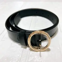 ✨黒ベルト レザーベルト 105cm 男女兼用 シンプル 10穴 丸型バックル