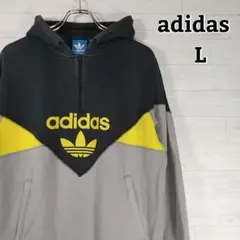【adidas】レトロ雰囲気 ハーフジップパーカー トレフォイルロゴ 切り替え