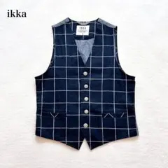 イッカ　コットンリネンベスト(M)メンズ　Ｖネック　チェック柄　オフィス　大人