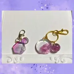 クリアパープルのレジンキーホルダーセット